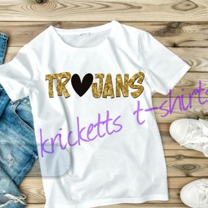 Trojans Gold Glitter Letters/Heart Spirit Wear