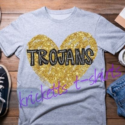 Trojans Gold Glitter Heart Spirit Wear