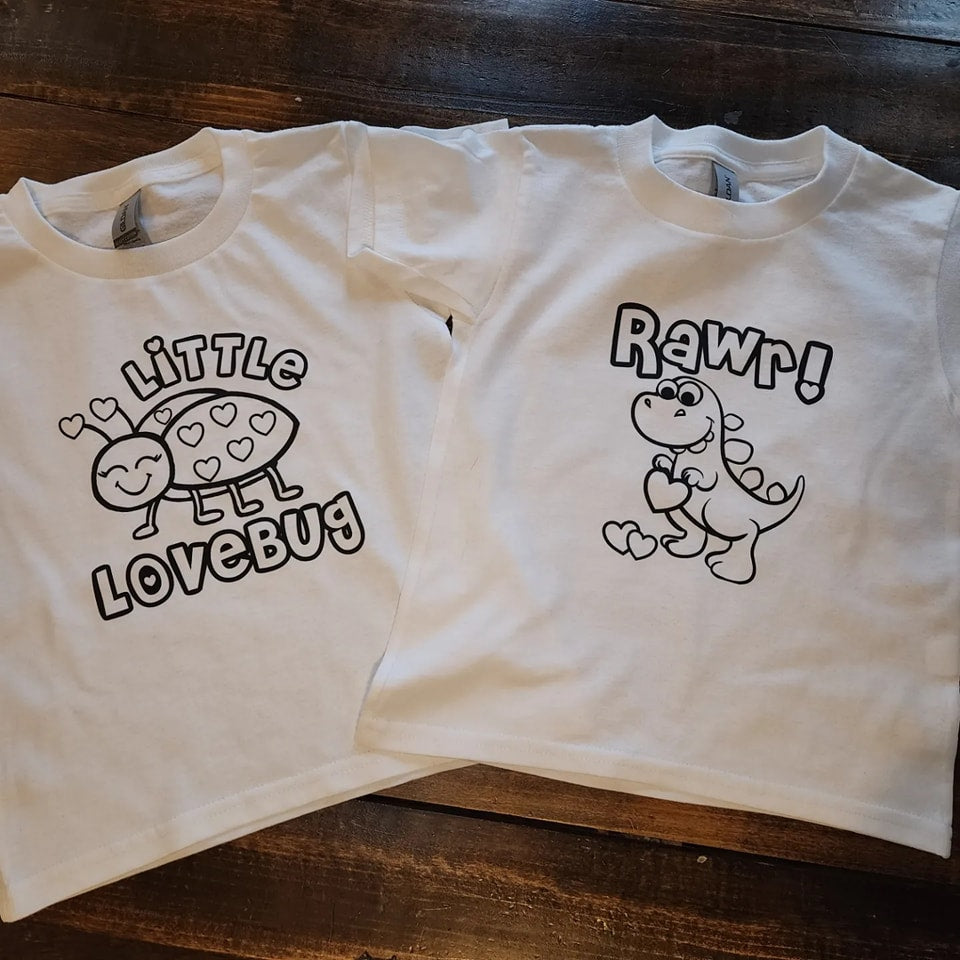 Valentine coloring Shirts (bug & dino)